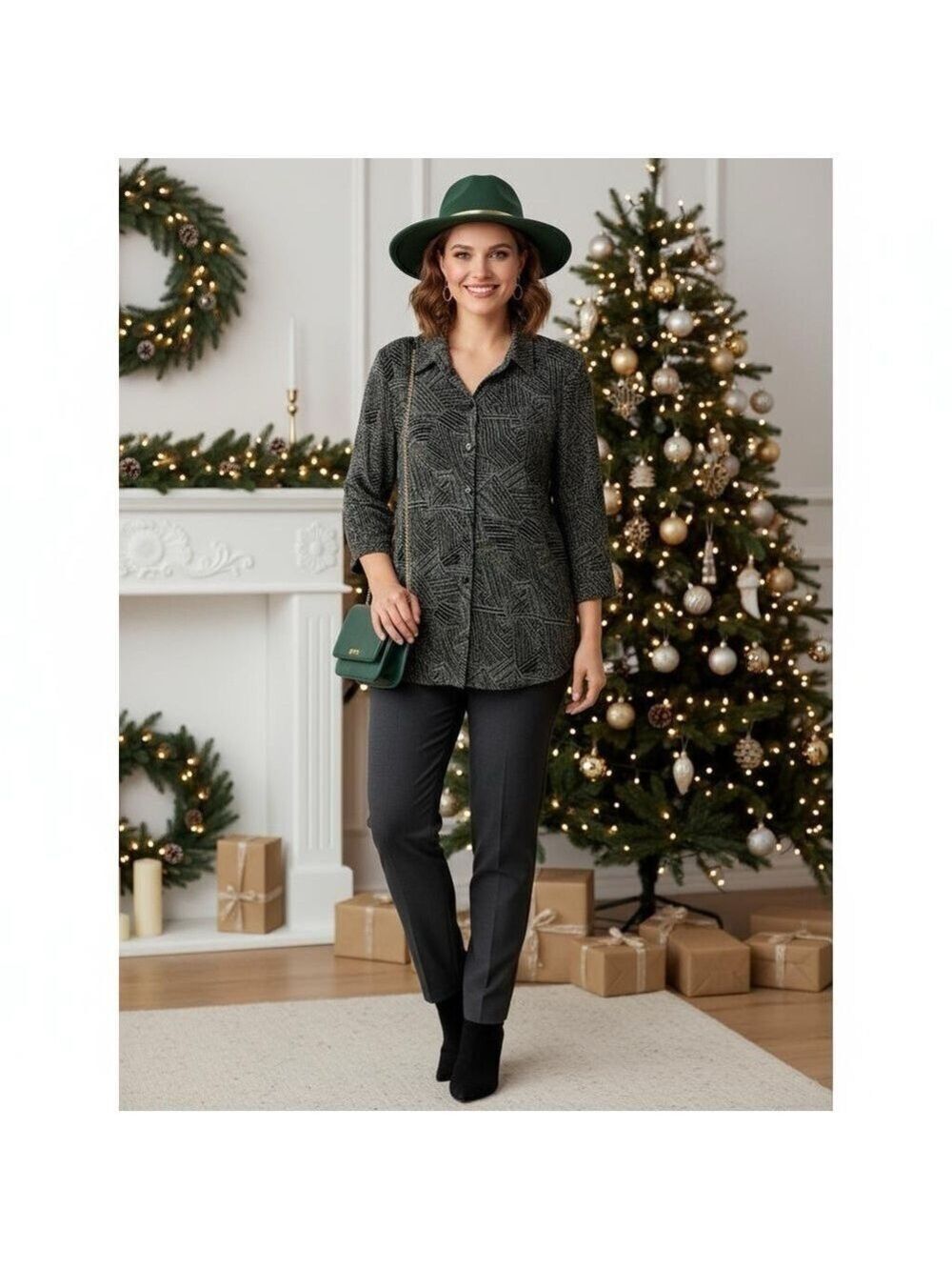 Addition Elle Metallic Silver Vintage Button Down Blouse 1X